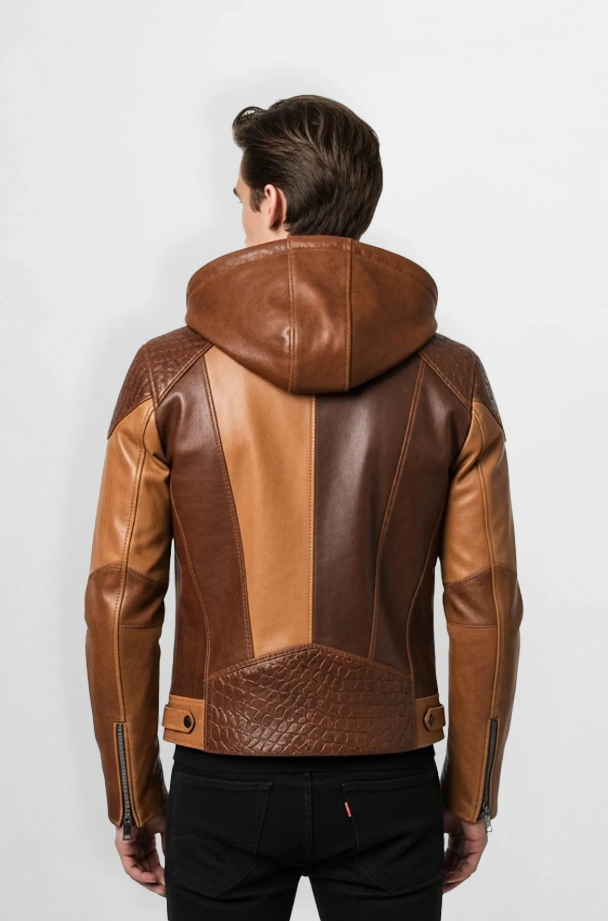 Urban Rust Dual Tone Leather Biker Hoodie Jacket