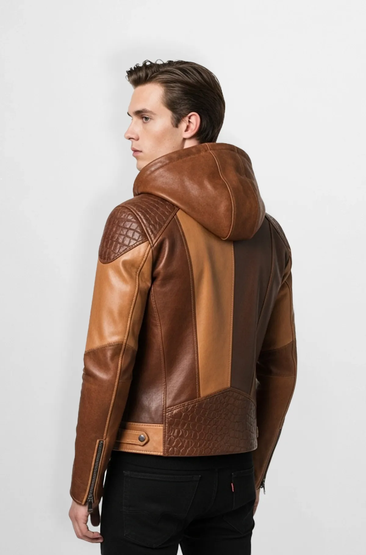 Urban Rust Dual Tone Leather Biker Hoodie Jacket