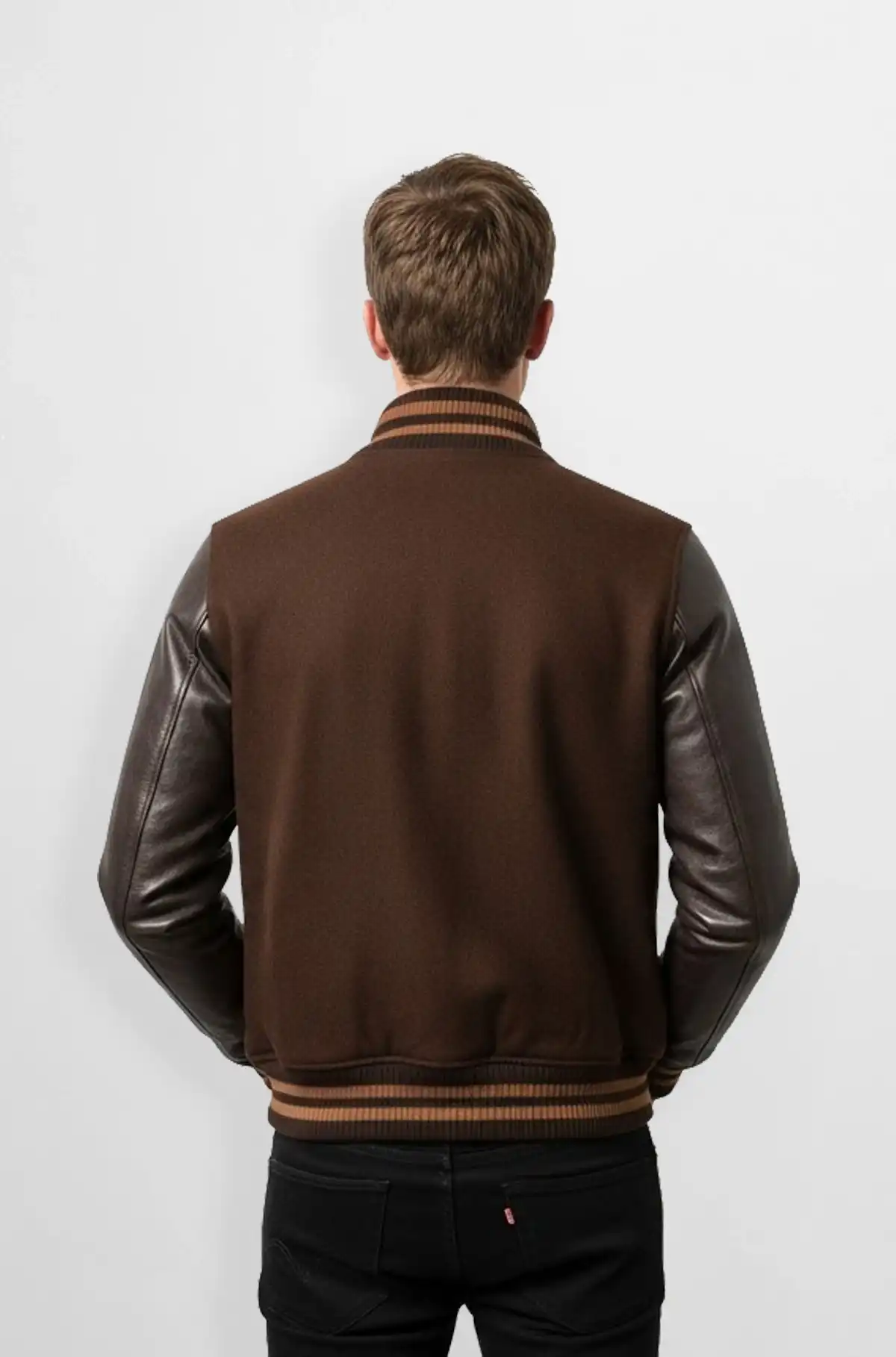 Varsity Leather Jacket Brown And Chocolate Sleeves