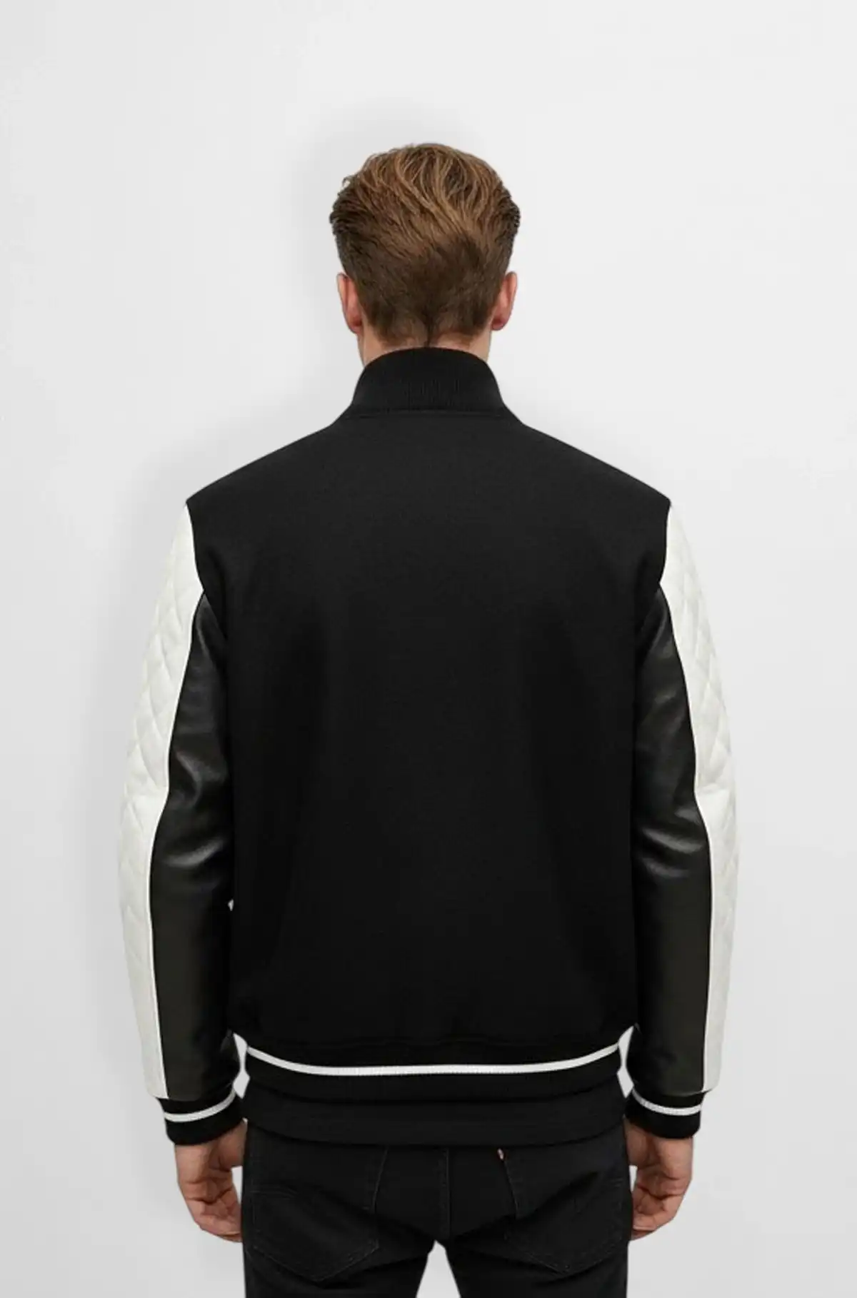 Varsity Quilted Sleeve Leather Jacket