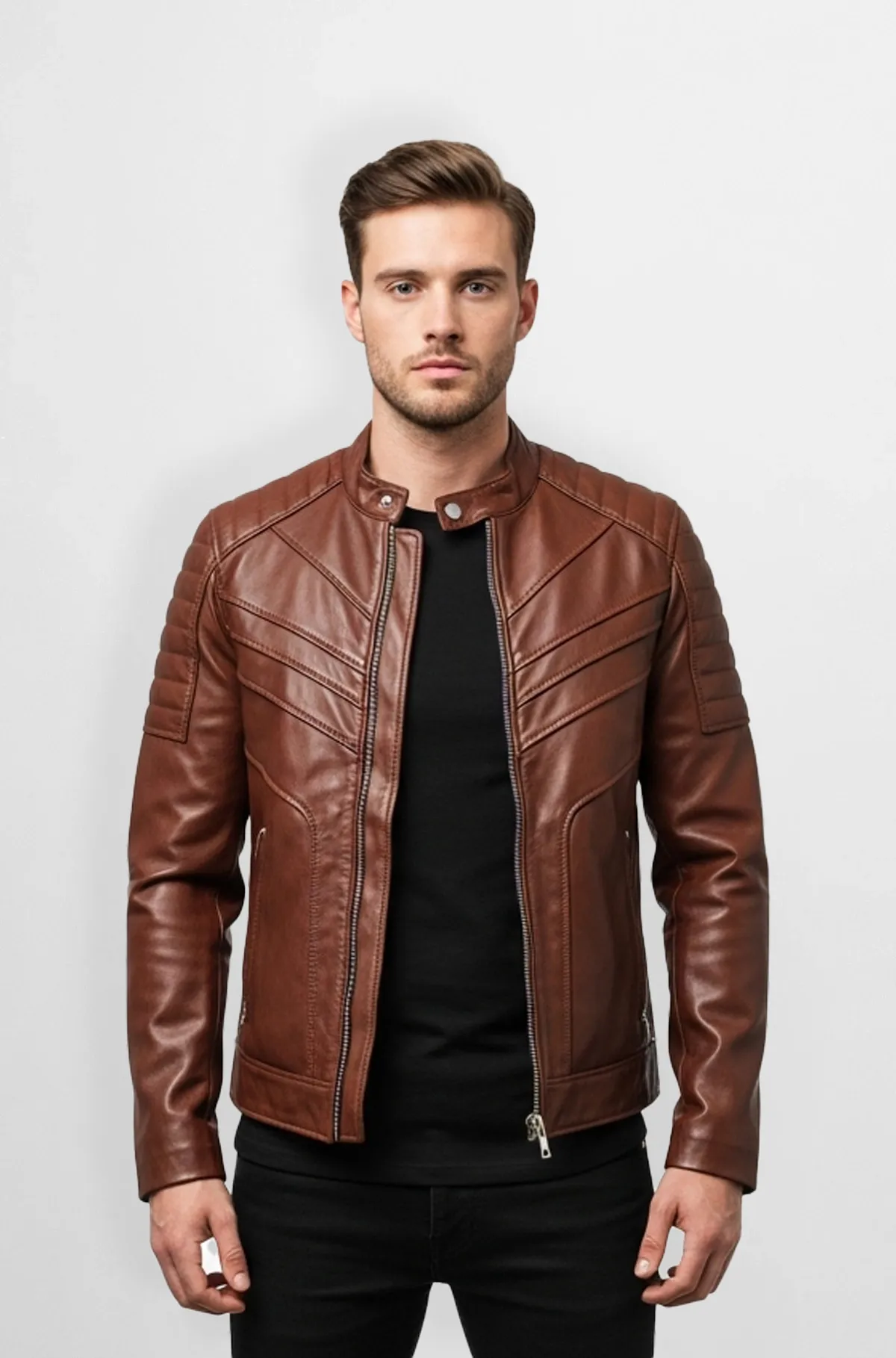 Velocity Ridge Mens Leather Biker Jacket