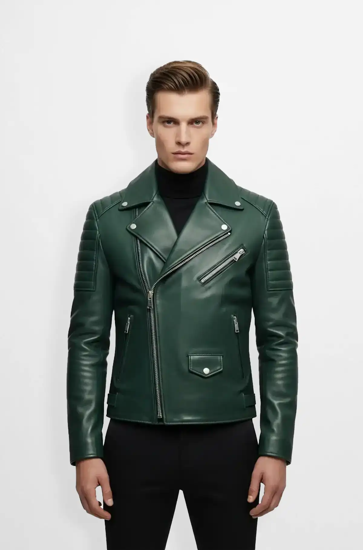 Forest Green Biker Leather Jacket