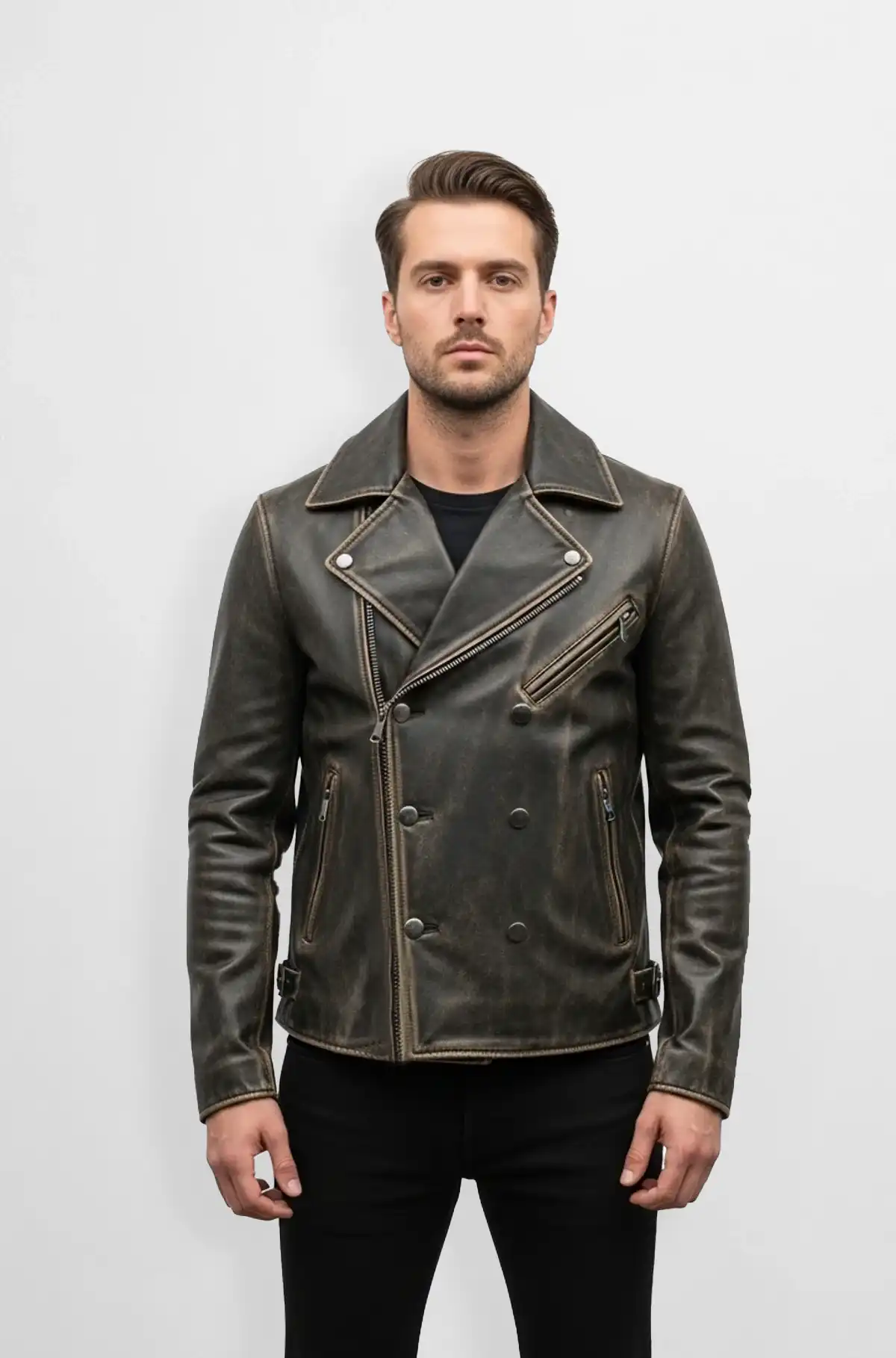 Vintage Brown Leather Biker Jacket
