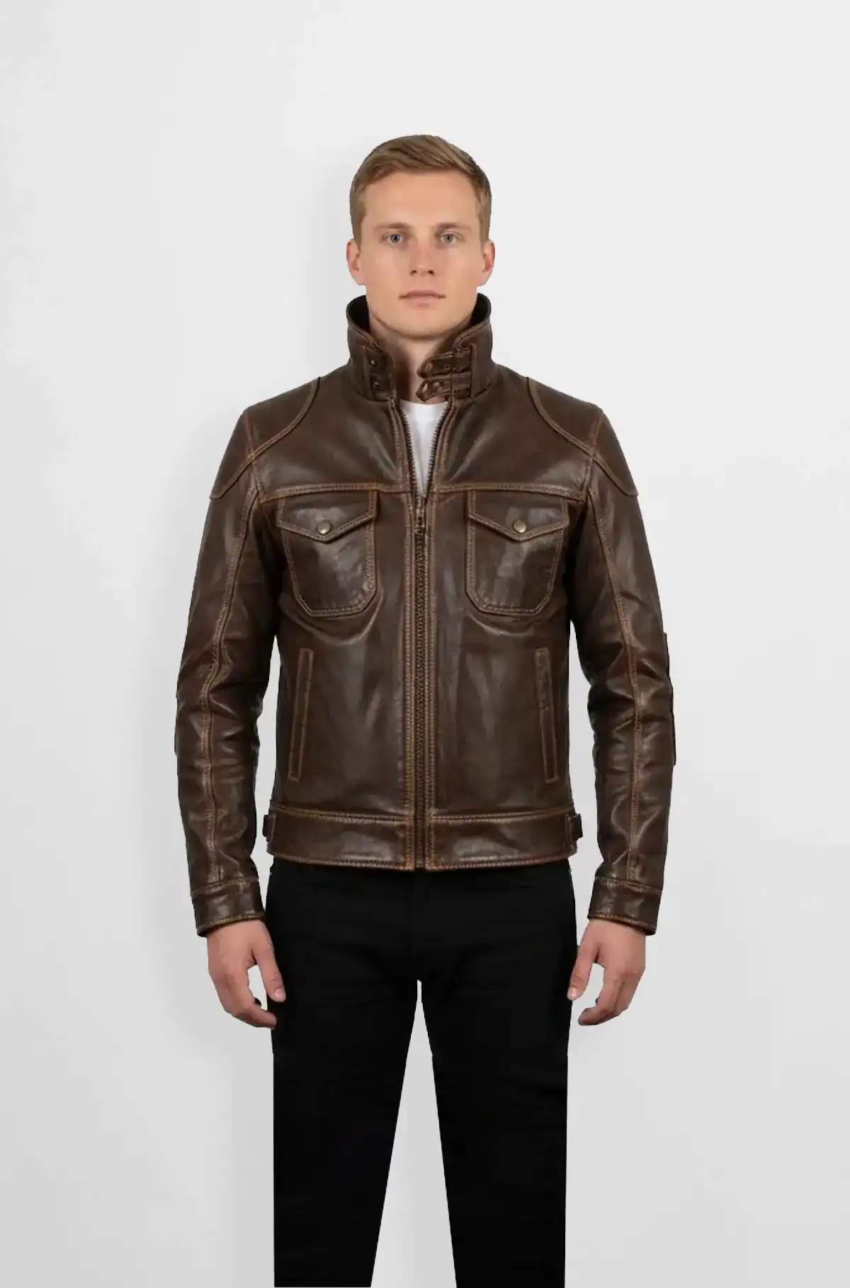 iconic Brown Leather Biker Jacket