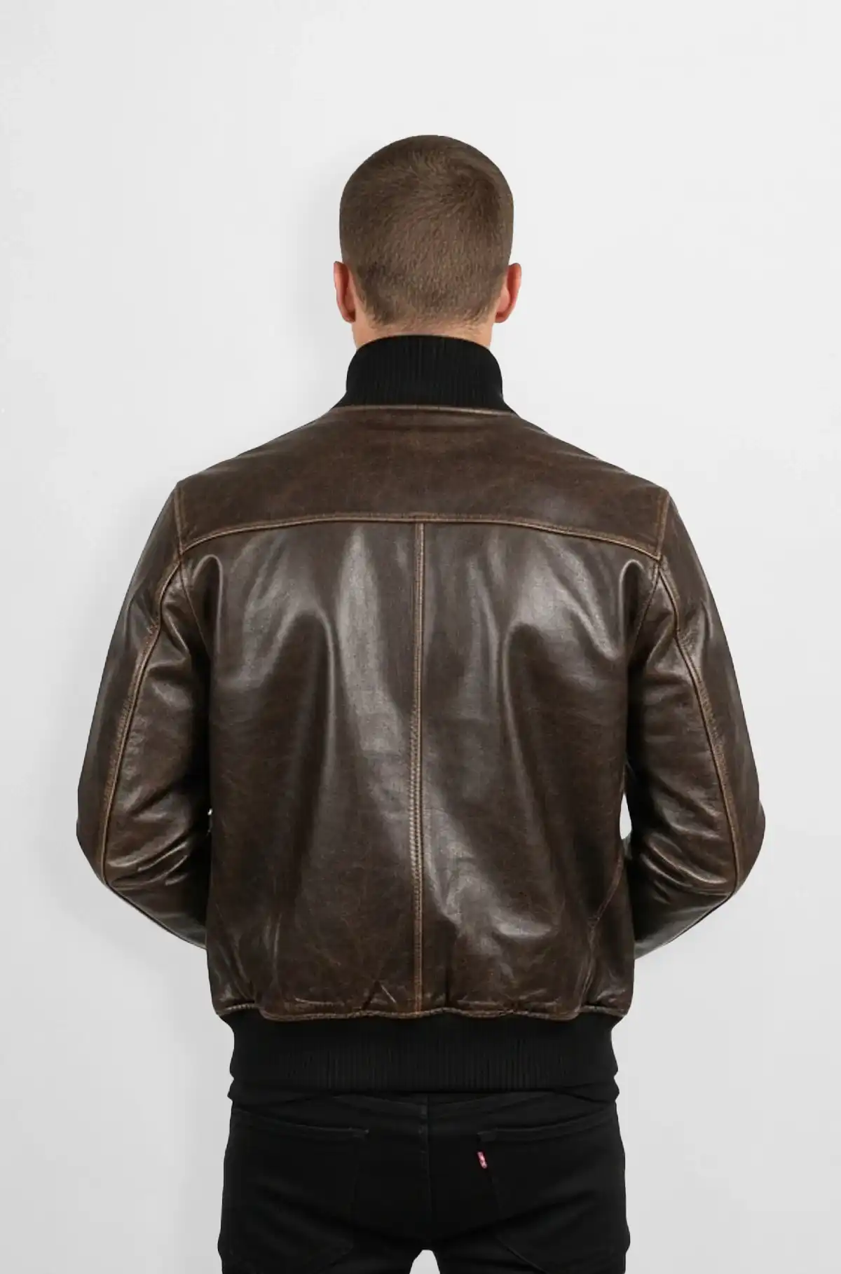 Vintage Brown Leather Bomber Jacket