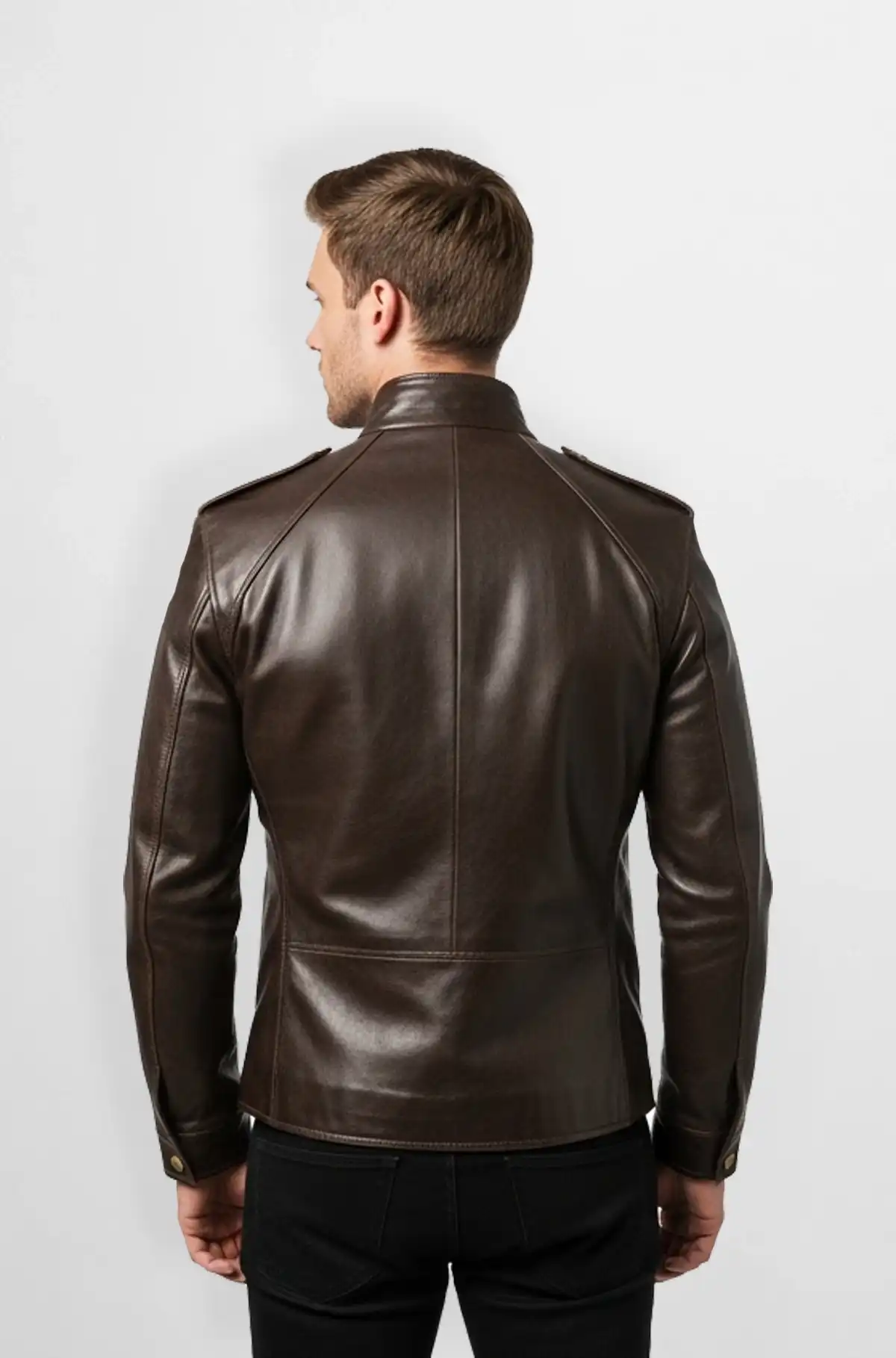 Vintage Brown Leather Moto Jacket with Gold Hardware