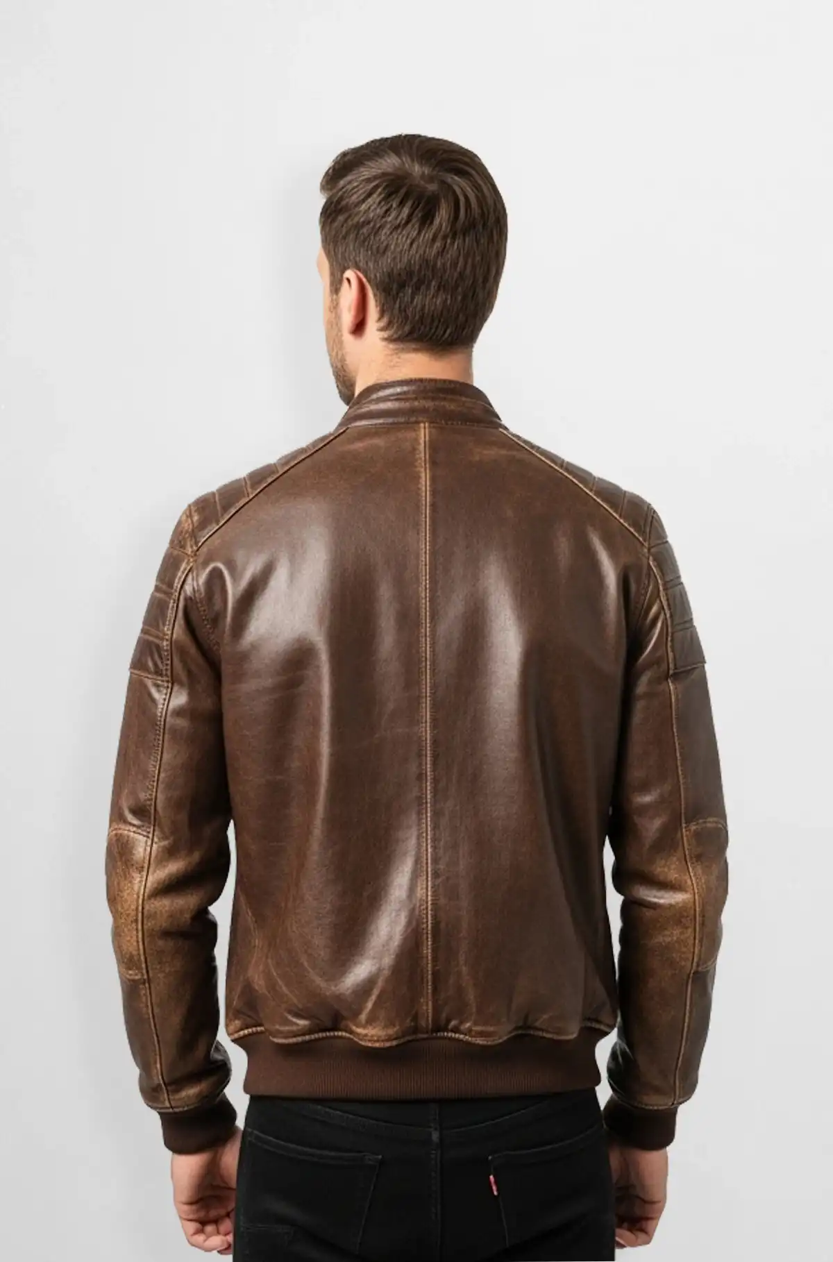 Vintage Brown Quilted Leather Bomber Jacket