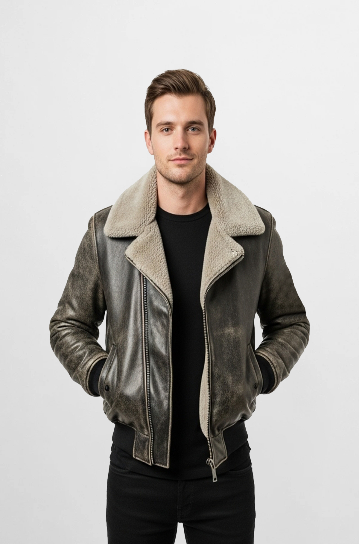 Vintage Charcoal Aviator Leather Jacket