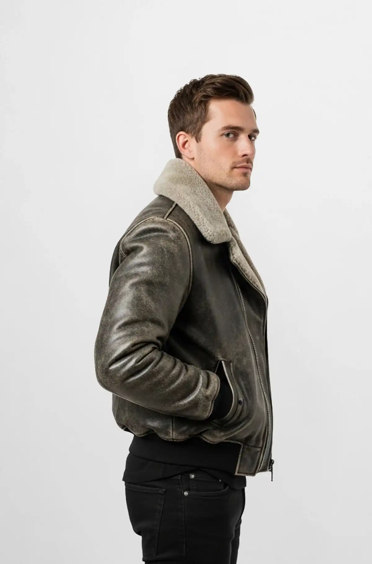 Vintage Charcoal Aviator Leather Jacket