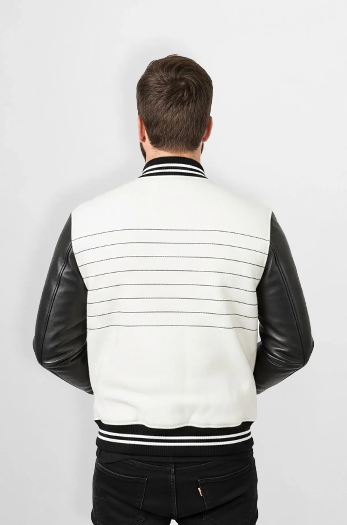 White And Black Classic Varsity Bomber Jacket