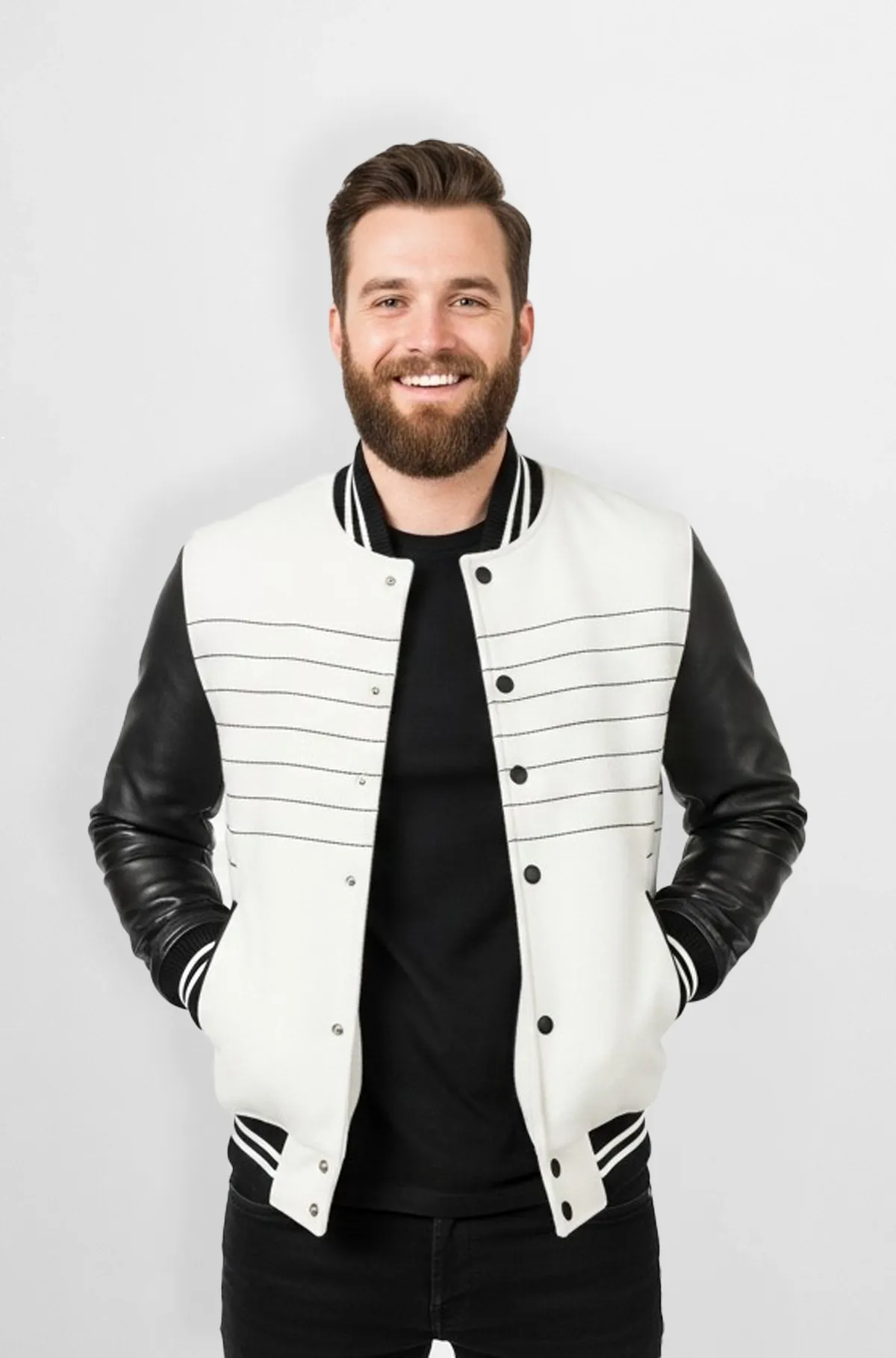White And Black Classic Varsity Bomber Jacket