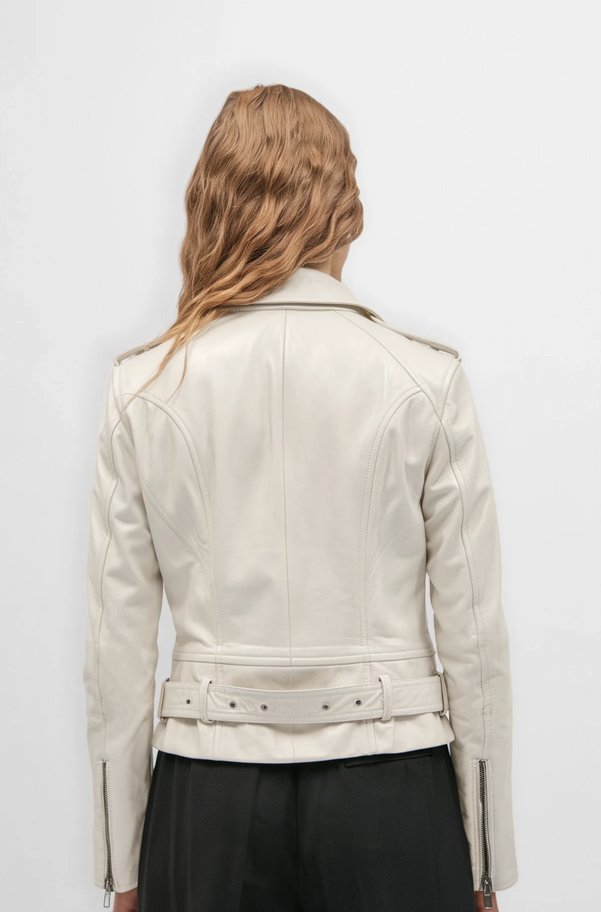 Ivory Rebel Leather Biker Jacket