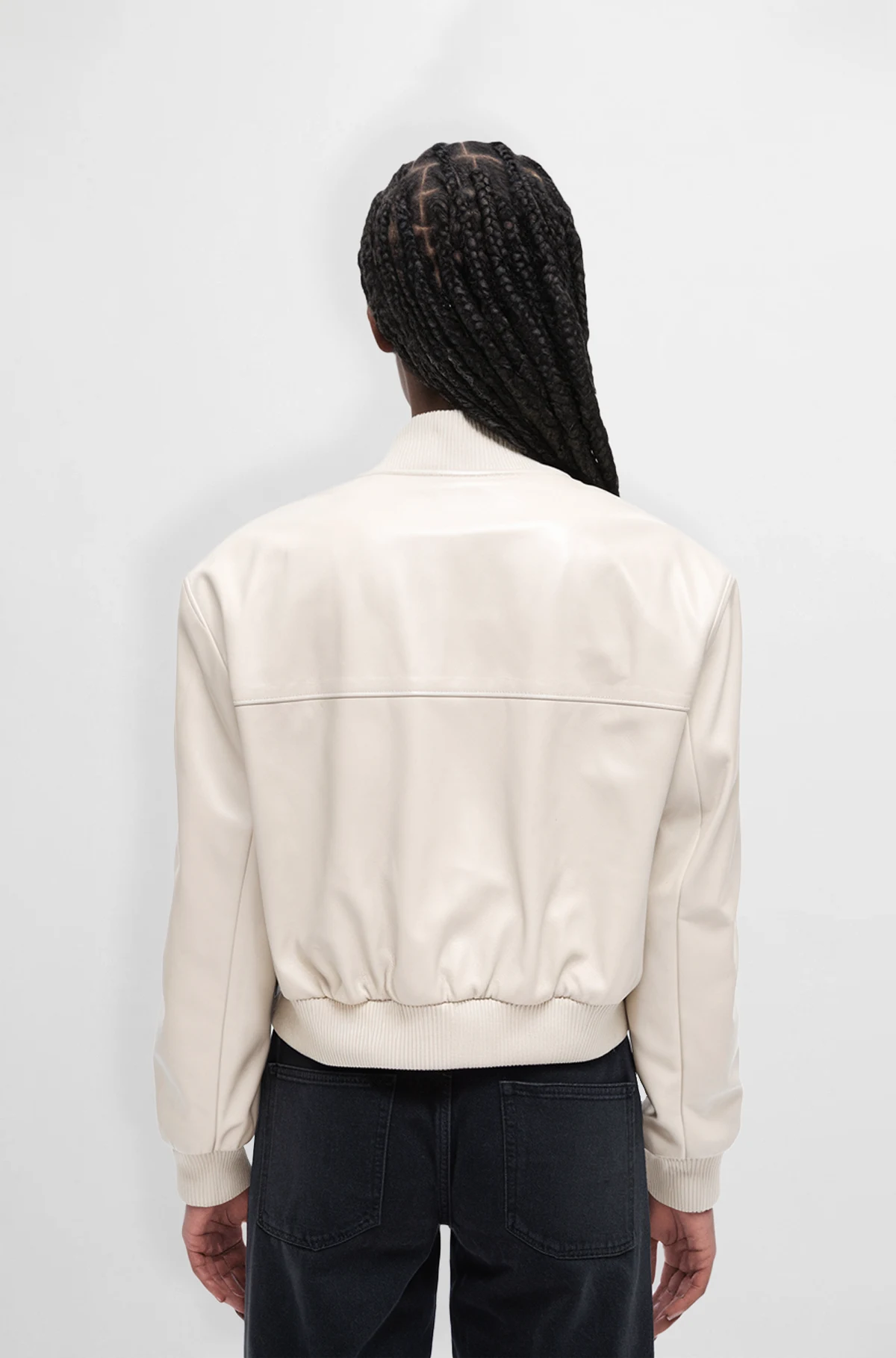 White Leather Bomber Jacket for Women