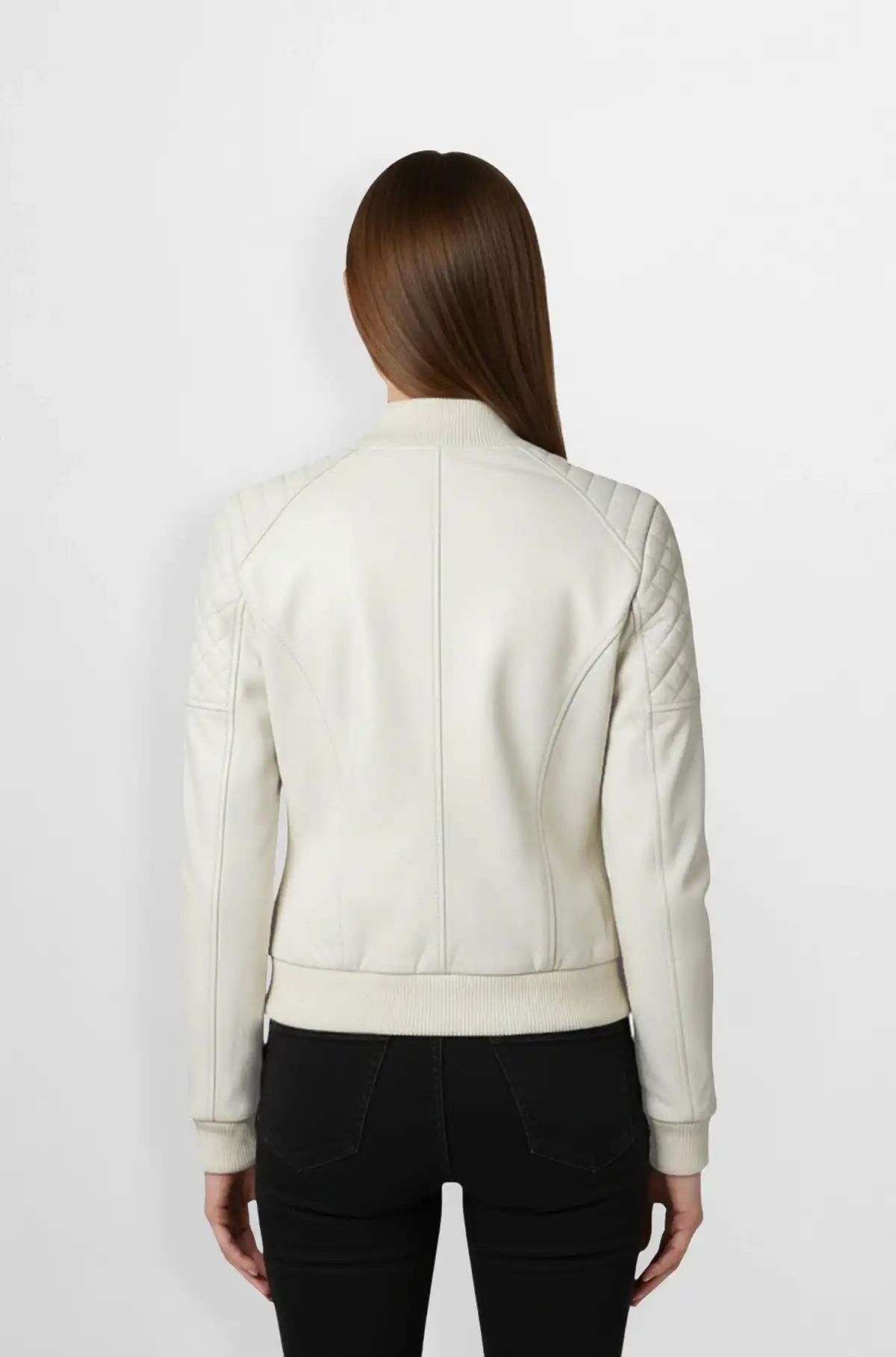 White Quilted Leather Bomber Jacket