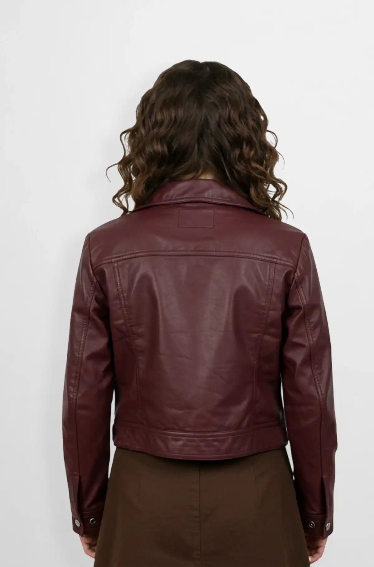 Women Burgundy Leather Trucker Jacket