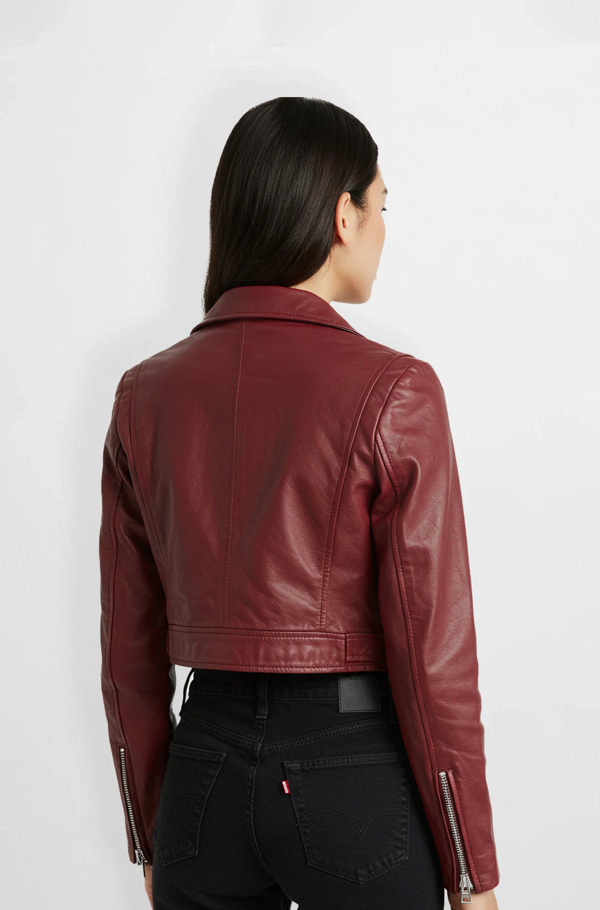 Womens Premium Burgundy Leather Biker Jacket
