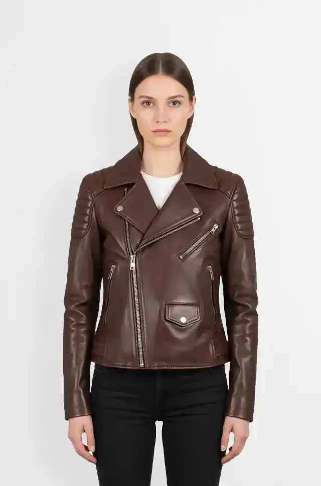 Womens Chocolate Brown Biker Leather Jacket