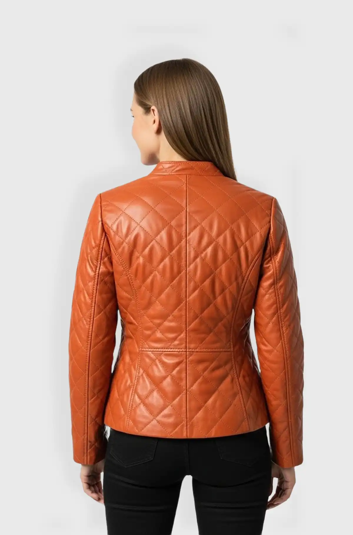 Womens Orange Quilted Leather Jacket
