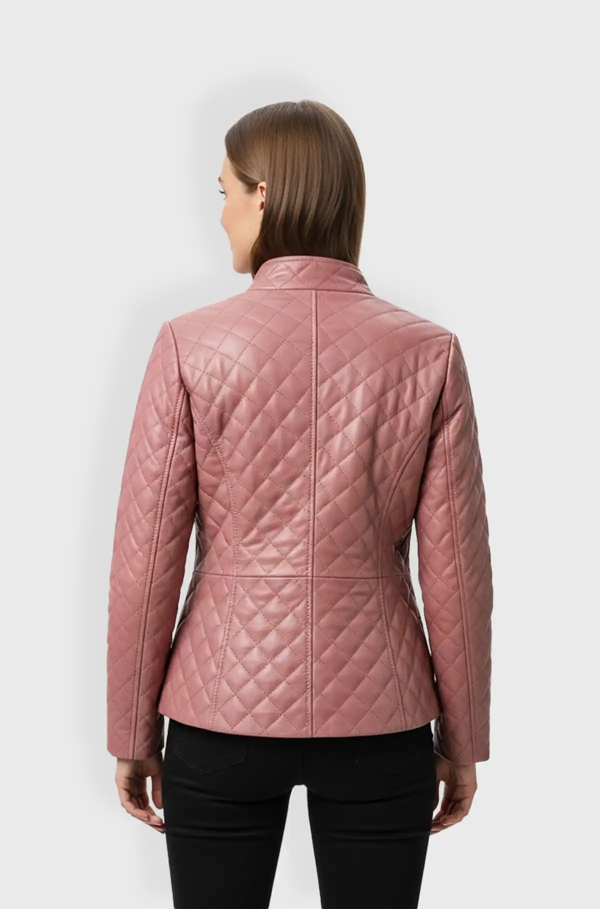 Womens Pink Quilted Leather Jacket
