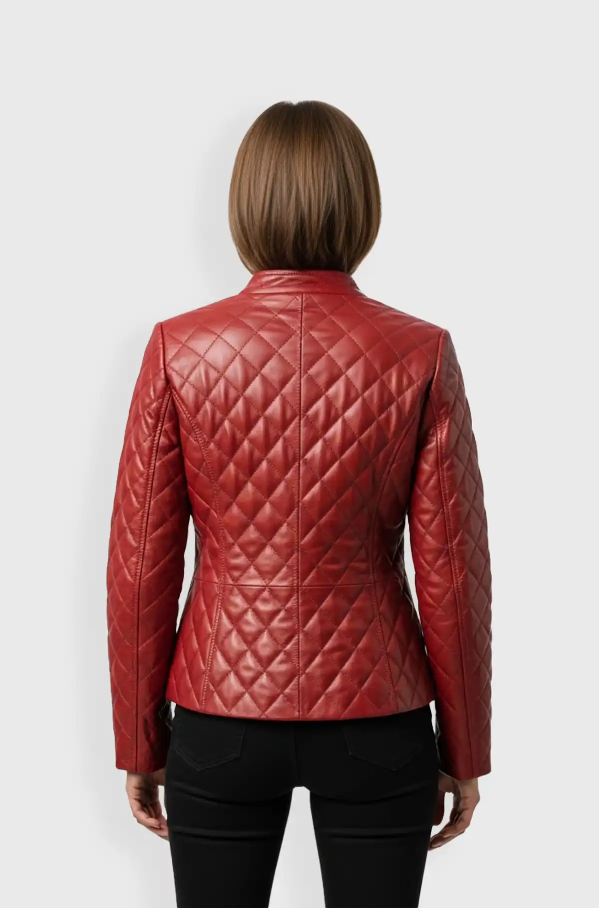 Womens Quilted Red Leather Moto Jacket