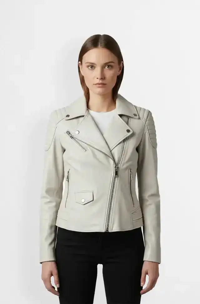 Womens White Biker Leather Jacket
