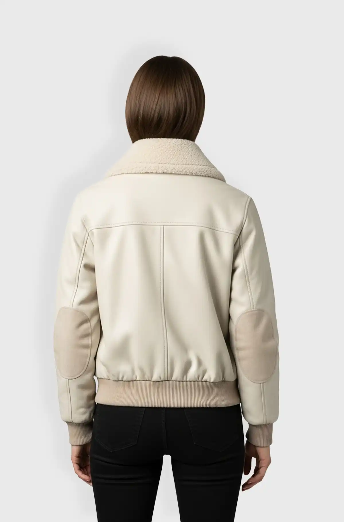Womens White Shearling Bomber Leather Jacket