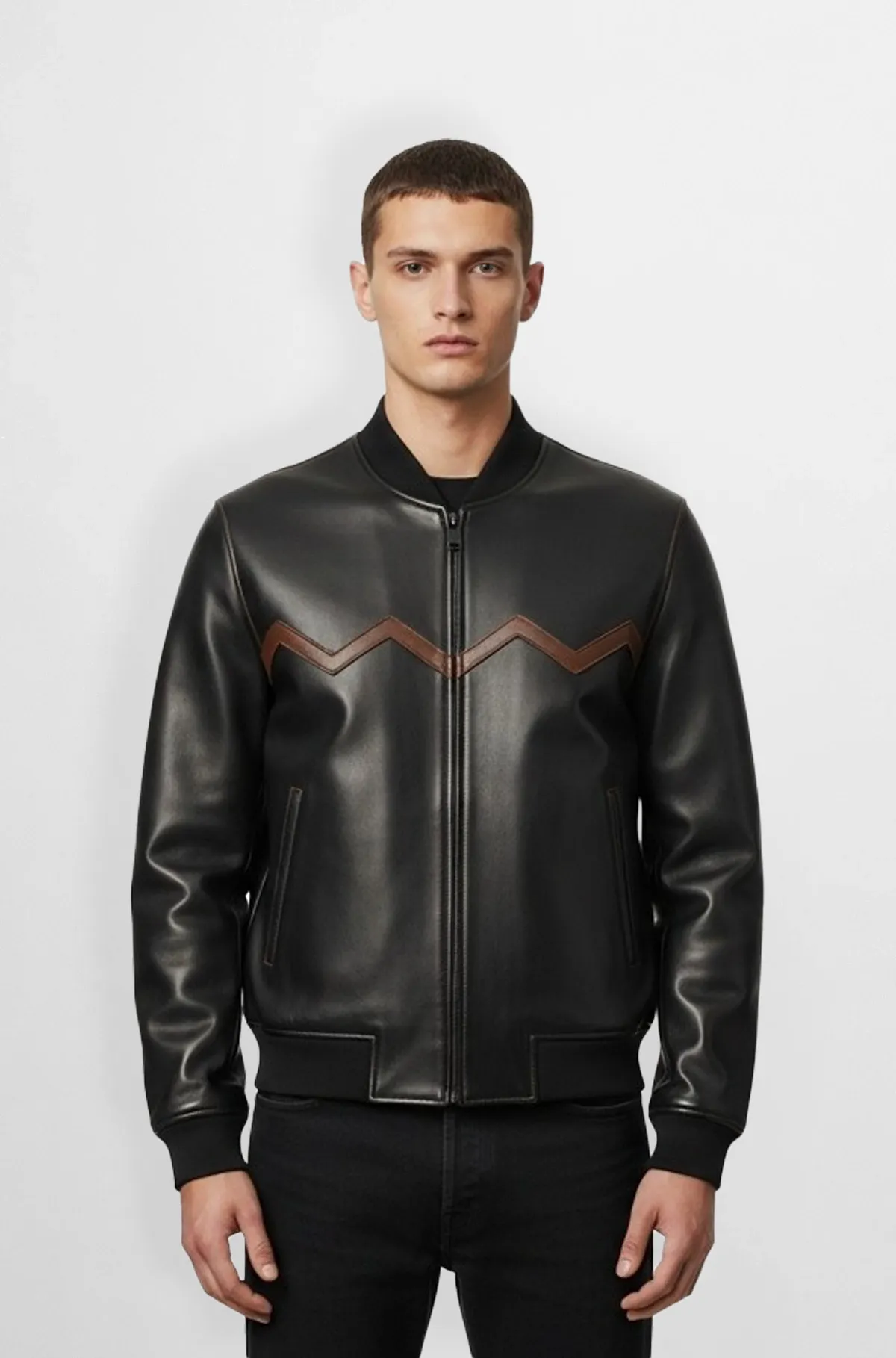 Zigzag Leather Bomber Jacket Zigzag Leather Bomber Jacket