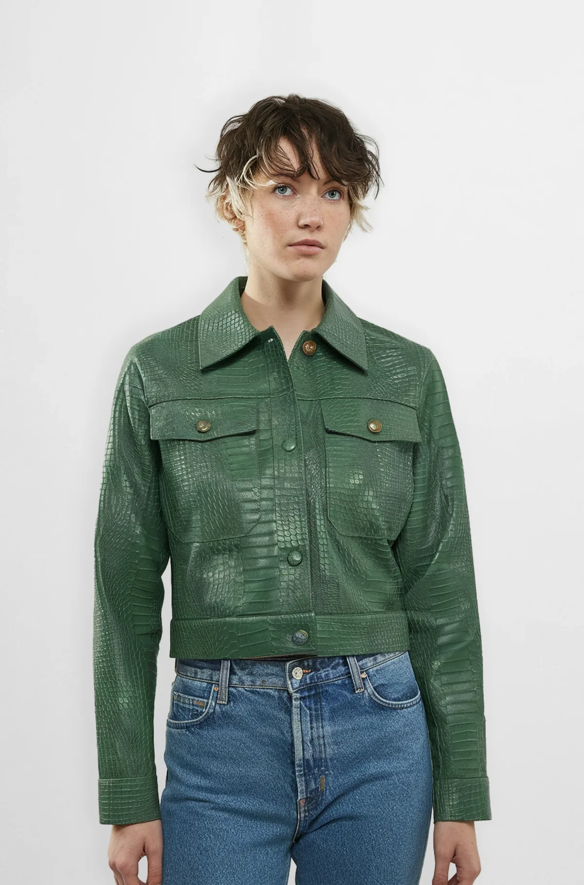 crocodile cropped leather jacket