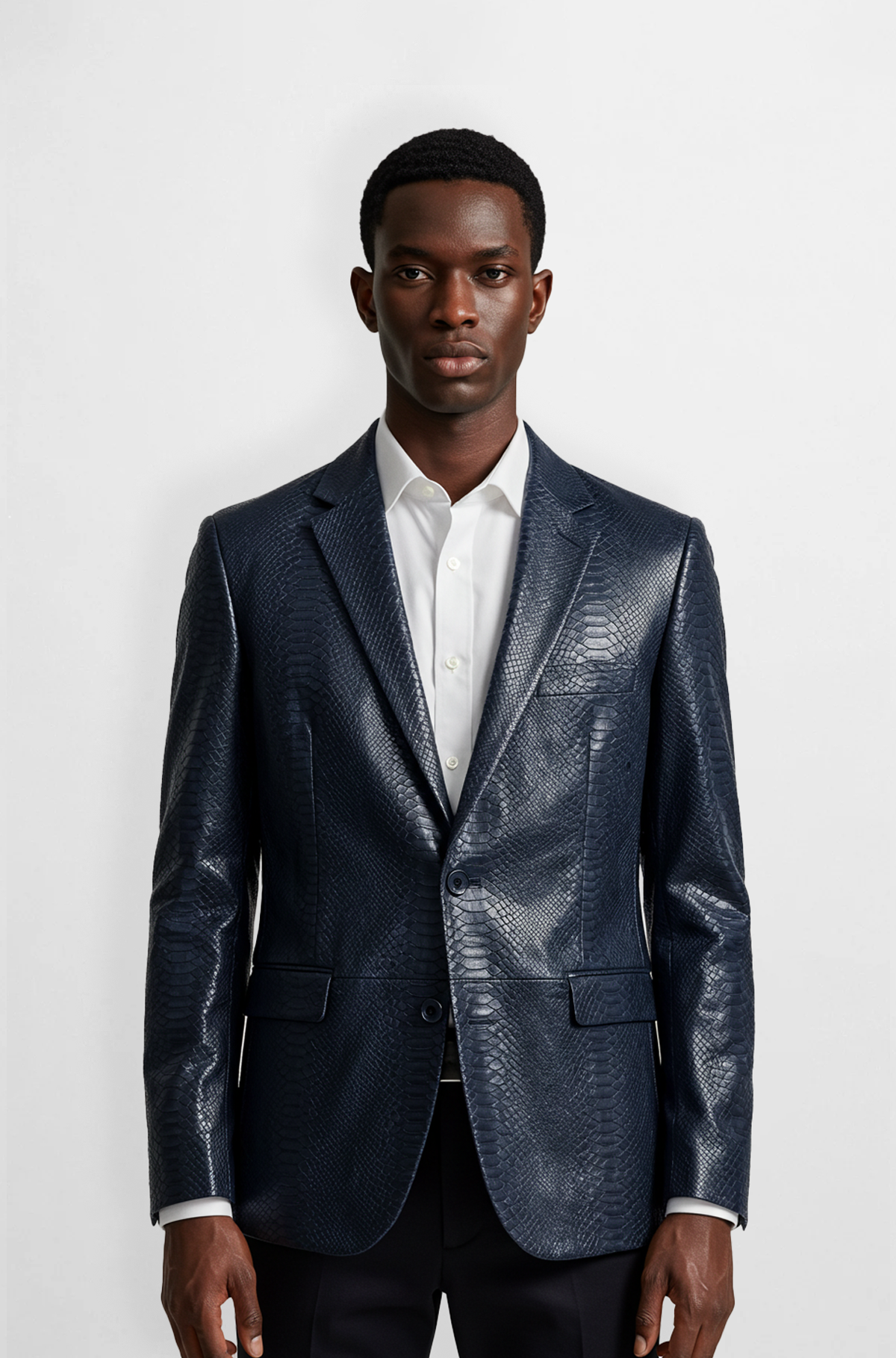 midnight python leather blazer jacket